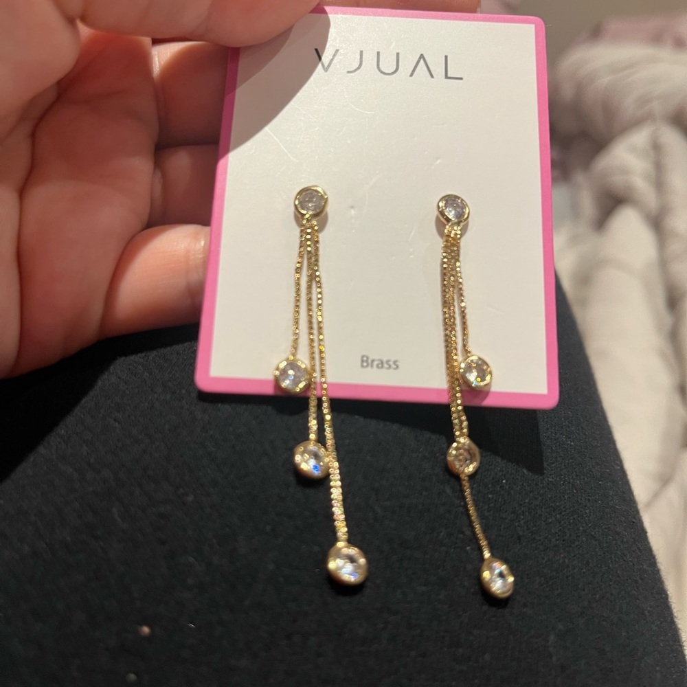 NWT Gold and Crystal Dangle Earrings